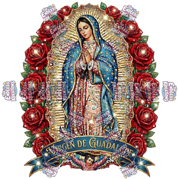 Sparkly Virgen de Guadalupe | Faux Rhinestone PNG | Instant Download
