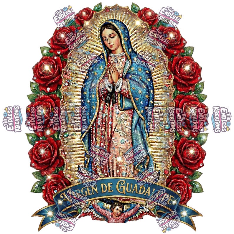 Sparkly Virgen de Guadalupe | Faux Rhinestone PNG | Instant Download image 1