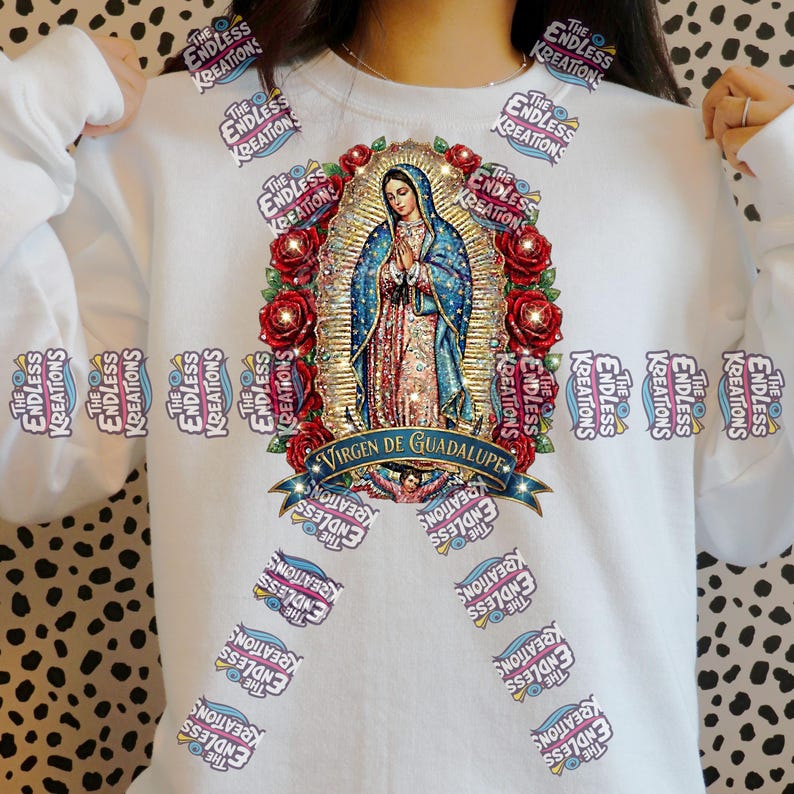 Sparkly Virgen de Guadalupe | Faux Rhinestone PNG | Instant Download image 2