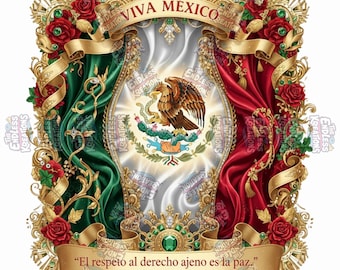 Ornate Mexican Flag PNG | Viva Mexico, Eagle & Roses (Instant Download)