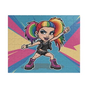 Żywa tęczowa układanka z postaciami Punk | 110 elementów - Zabawna aktywność rodzinna, prezent dla nastolatków, urodziny, przyjęcie dla dzieci, wystrój domu