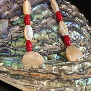 Bear clan coral and mother of pearl earrings