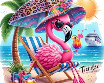 Flamingo PNG – Crucero Flamingo en la playa (Descarga digital)