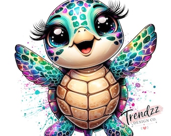 Tortuga feliz PNG – Tortuga feliz estilo holográfico (Descarga digital)
