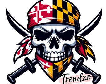 PNG de pirata – Descarga digital de arte pirata con calavera y bandera de Maryland