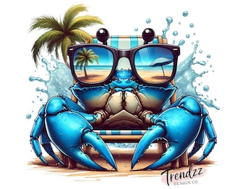 Crab PNG – Beachy Blue Crab Splash - digitale download