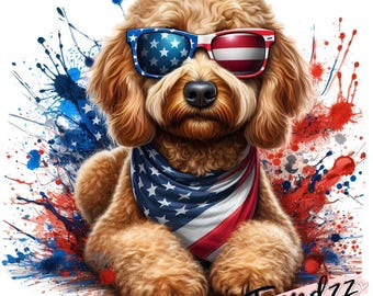 Golden Doodle PNG – Bandera Americana GoldenDoodle Splash (Descarga digital)