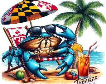 Cangrejo PNG – Bandera de Maryland Cangrejo azul de verano al vapor en la playa II Arte Descarga digital
