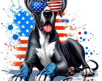 Gran Danés PNG – Arte canino patriótico con la bandera estadounidense (Descarga digital)