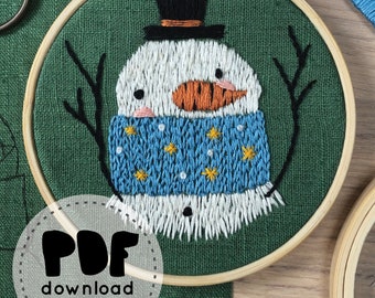 Snowman embroidery art PDF download English and Dutch version