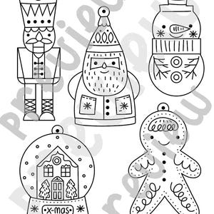 Può includere: Modelli di disegni a tratto in bianco e nero per ornamenti natalizi in lamina d'oro. I disegni includono uno schiaccianoci, Babbo Natale, un pupazzo di neve, una palla di neve e un omino di pan di zenzero. Il testo recita "Templates for gold foil ornaments" e "Christmas Figures".