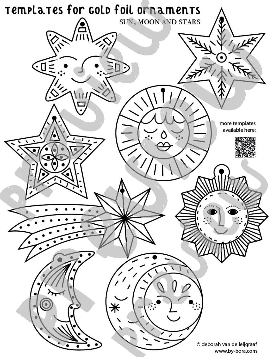 Printable Gold Foil Stars, Sun and Moon Templates DIY Christmas