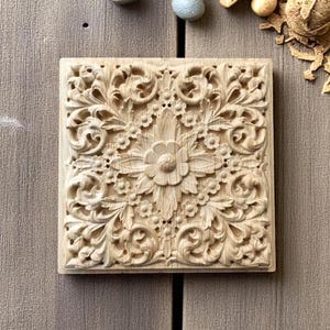 Decorative Rosette for Eclectic Wood Trim. Medallion Wall Decor, - Square Wood Rosette and Wood Carved Rosette for Home Decoration - 1 piece