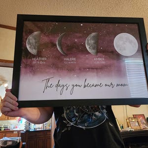 Noite estrelada, o dia em que você se tornou mãe, tela personalizada com fases da lua de nascimento, presente sincero de dia das mães para mãe e avó