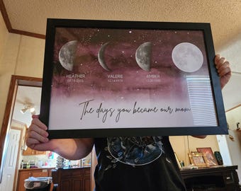 Starry Night The Day You Became Mom Custom Birth Moon Phase Personalized Canvas, Heartfelt Mother&#39;s Day Gift For Mom, Grandma