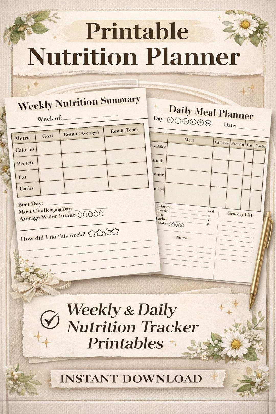 Daily Meal Planner Printable | Macro & Calorie Tracker | Weekly ...