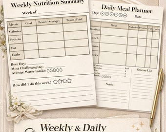 Daily Meal Planner Printable | Macro & Calorie Tracker | Weekly Nutrition Summary | Fitness Meal Plan PDF |