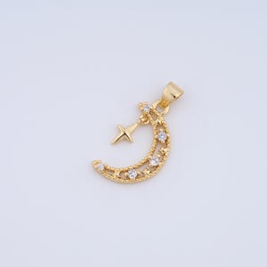 18K Gold Filled Moon Charms,Micropavé CZ Star Pendant for DIY Jewelry Making Supply