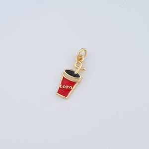 18K Gold Filled Coke Cup Charms,Enamel Beverage Pendant for DIY Jewelry Making Supply