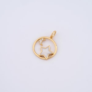 18K Gold Filled Moon Charms,Micropavé CZ Star Pendant for DIY Jewelry Making Supply