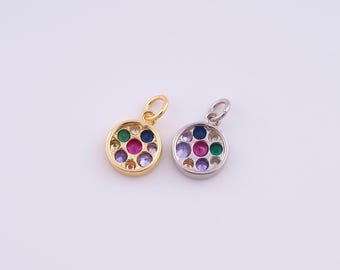 18K Gold Filled Round Charms,Micropavé CZ Round Pendant for DIY Jewelry Making Supply