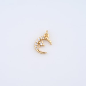 18K Gold Filled Moon Charms,Micropavé CZ Star Pendant for DIY Jewelry Making Supply