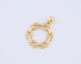 18K Gold Filled Round Charms,Micropavé CZ Round Pendant for DIY Jewelry Making Supply