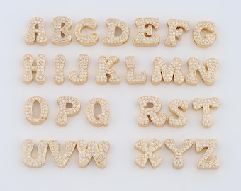 18K Gold Filled Initial Charms,Micropavé CZ Letter Pendant for DIY Jewelry Making Supply