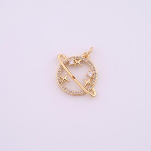 18K Gold Filled Saturn Charms,Micropavé CZ Star Pendant for DIY Jewelry Making Supply