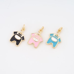 18K Gold Filled Enamel Overalls Charms,Clothes Pendant for DIY Jewelry Making Supply