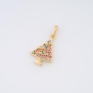 18K Gold Filled Christmas Tree Charms,Micropavé CZ Christmas Tree Pendant for DIY Jewelry Making Supply