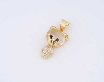 18K Gold Filled Bear Charms,Micropavé CZ Bear Pendant for DIY Jewelry Making Supply