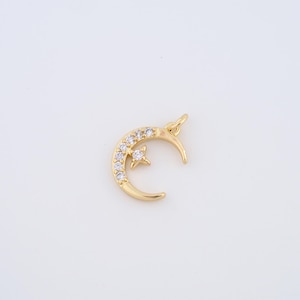 18K Gold Filled Moon Charms,Micropavé CZ Star Pendant for DIY Jewelry Making Supply