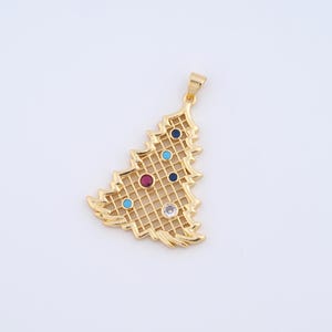 18K Gold Filled Christmas Tree Charms,Micropavé CZ Christmas Tree Pendant for DIY Jewelry Making Supply