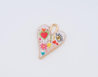 18K Gold Filled Heart Charms,Enamel Evil Eye Pendant for DIY Jewelry Making Supply