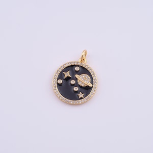 18K Gold Filled Enamel Saturn Charms,Micropavé CZ Star Pendant for DIY Jewelry Making Supply