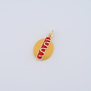 18K Gold Filled Hot Dog Charms,Enamel Hot Dog Pendant for DIY Jewelry Making Supply