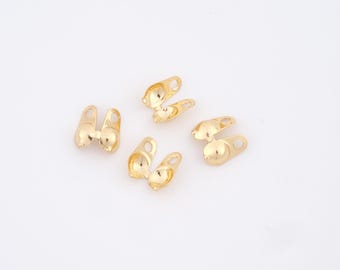 50 pcs 18K Gold Filled Clamshell Calotte Bead Tip End Cap Knot Cover for DIY Jewelry Making Supply