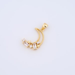 18K Gold Filled Moon Charms,Micropavé CZ Star Pendant for DIY Jewelry Making Supply