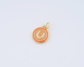 18K Gold Filled Enamel Round Charms,U Pendant for DIY Jewelry Making Supply
