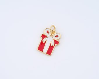 18K Gold Filled Enamel Gift Box Charms,Gift Box Pendant for DIY Jewelry Making Supply