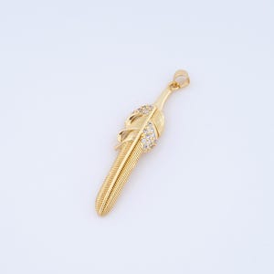 18K Gold Filled Feather Charms,Micropavé CZ Feather Pendant for DIY Jewelry Making Supply
