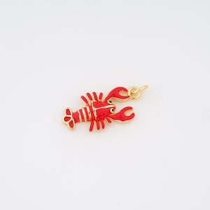 18K Gold Filled Enamel Lobster Charms,Marine Life Pendant for DIY Jewelry Making Supply