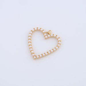 18K Gold Filled Heart Charms,Pearl Heart Pendant for DIY Jewelry Making Supply