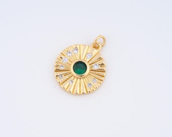 18K Gold Filled Round Charms,Micropavé CZ Round Pendant for DIY Jewelry Making Supply