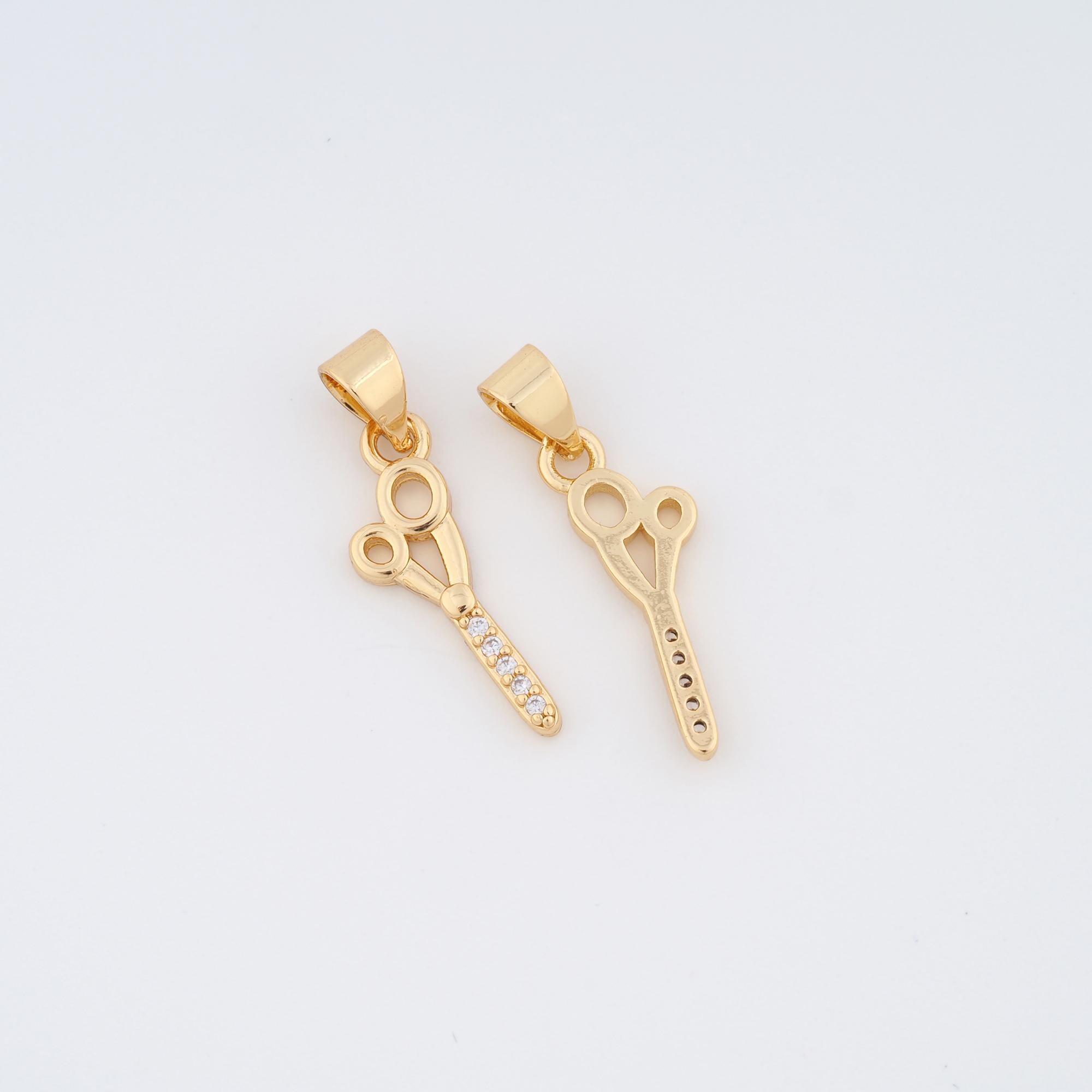18K Gold Filled Scissors Charms,micropavé CZ Scissors Pendant for