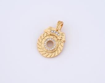 18K Gold Filled Round Charms,Micropavé CZ Round Pendant for DIY Jewelry Making Supply