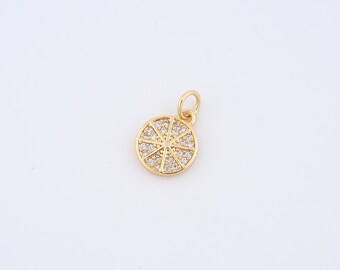 18K Gold Filled Round Charms,Micropavé CZ Round Pendant for DIY Jewelry Making Supply