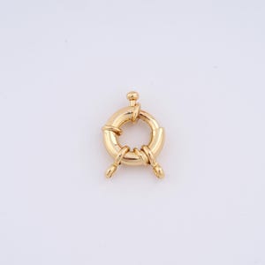 May include: Gold-toned metal ring clasp with two loops. The ring is round and has a textured surface. The loops are attached to the ring at opposite ends.