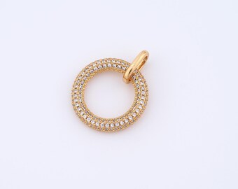 18K Gold Filled Round Charms,Micropavé CZ Round Pendant for DIY Jewelry Making Supply